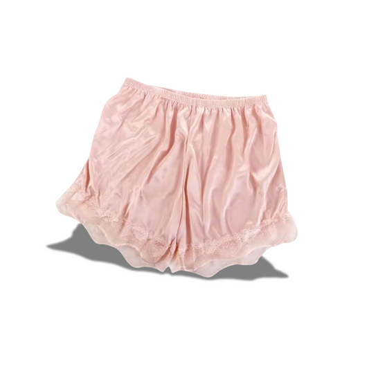 Rose vintage satin pants with lace