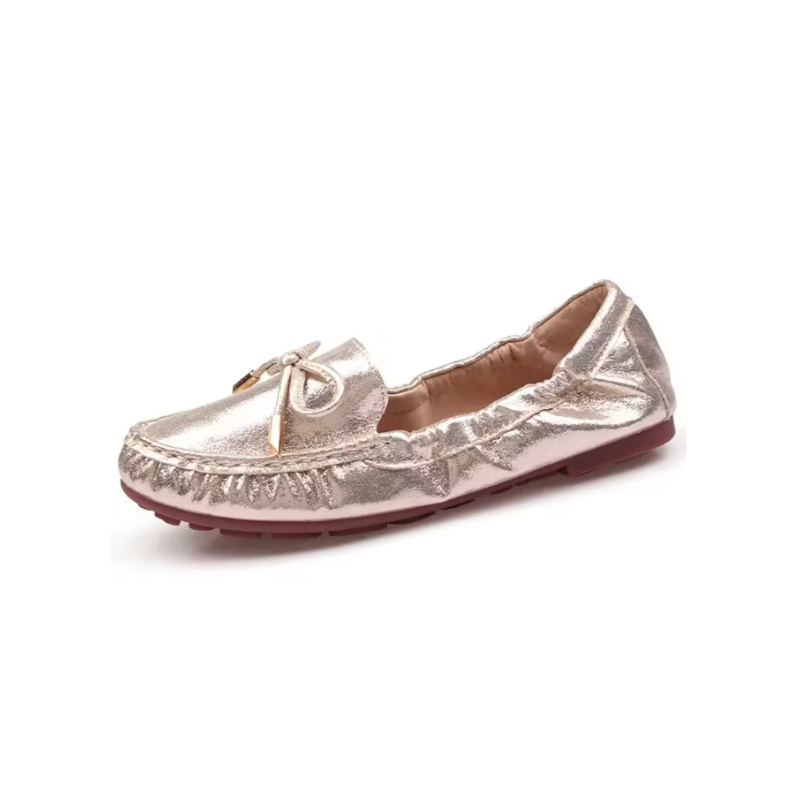 Goldene Slippers Damen | Bequeme Flats, Ballerinas mit Schleife & Glanz