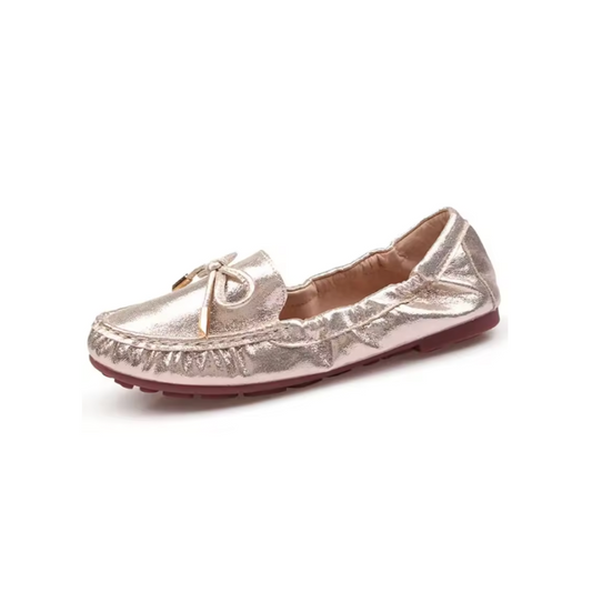 Goldene Slippers Damen | Bequeme Flats, Ballerinas mit Schleife & Glanz