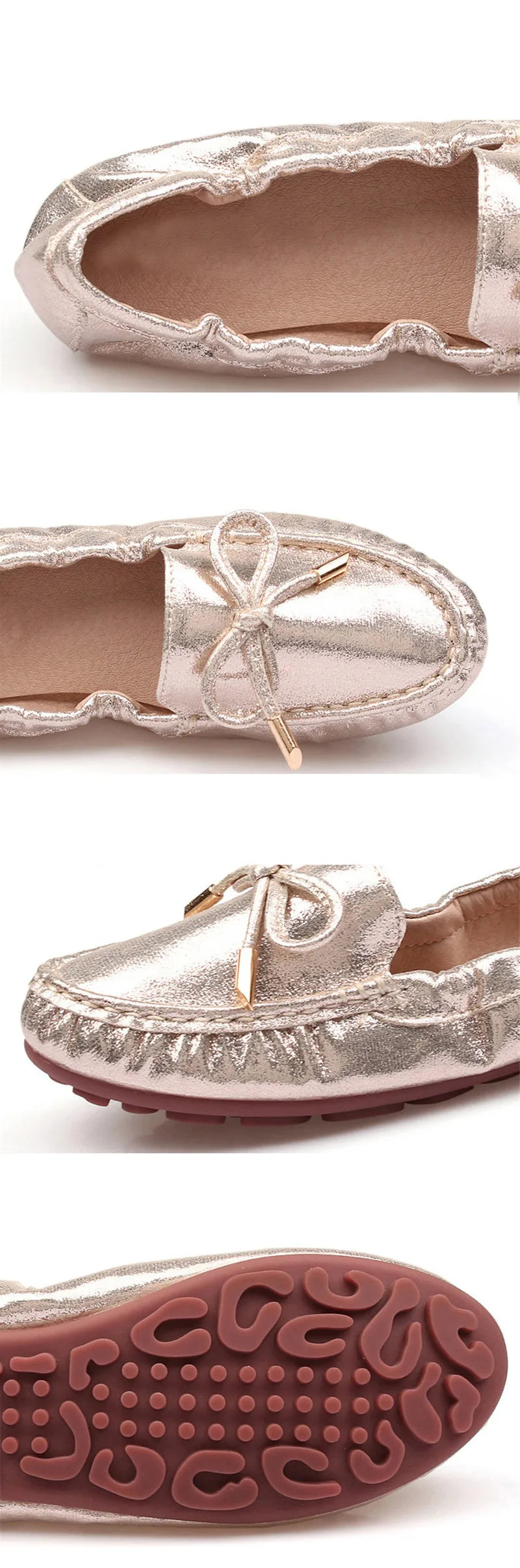 Goldene Slippers Damen | Bequeme Flats, Ballerinas mit Schleife & Glanz