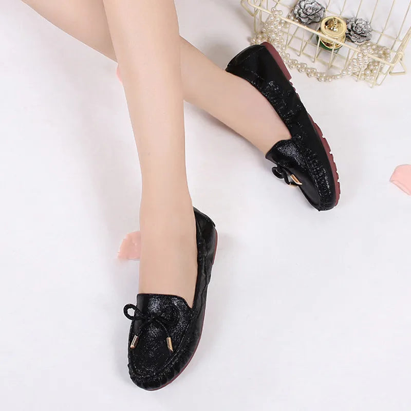 Goldene Slippers Damen | Bequeme Flats, Ballerinas mit Schleife & Glanz