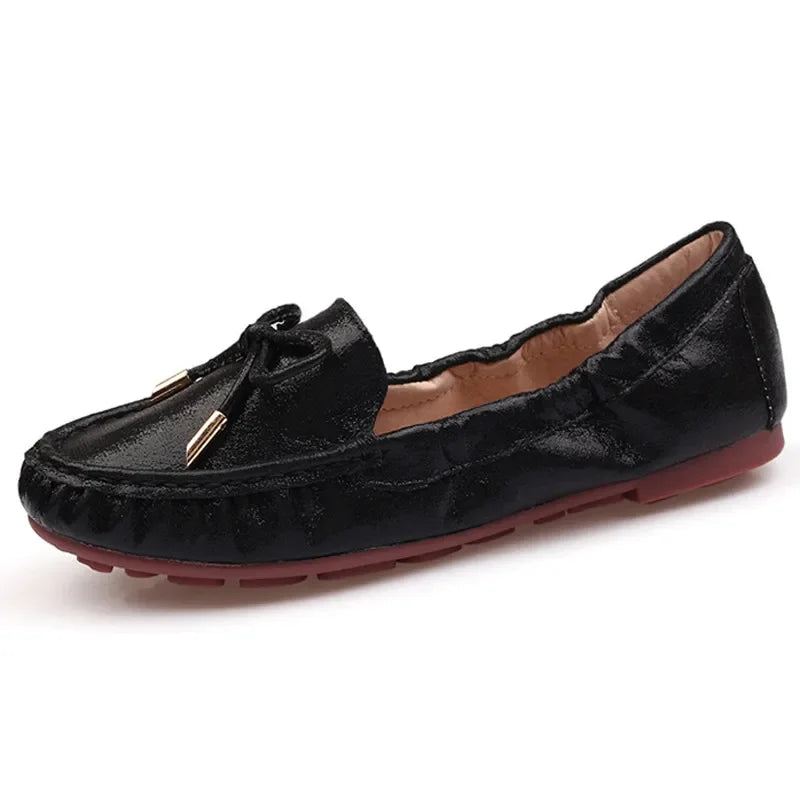Goldene Slippers Damen | Bequeme Flats, Ballerinas mit Schleife & Glanz