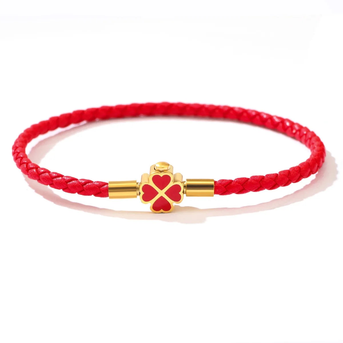 Geflochtenes Armband Rosa mit Kleeblatt-Anhänger in Roségold – Glücksarmband Damen